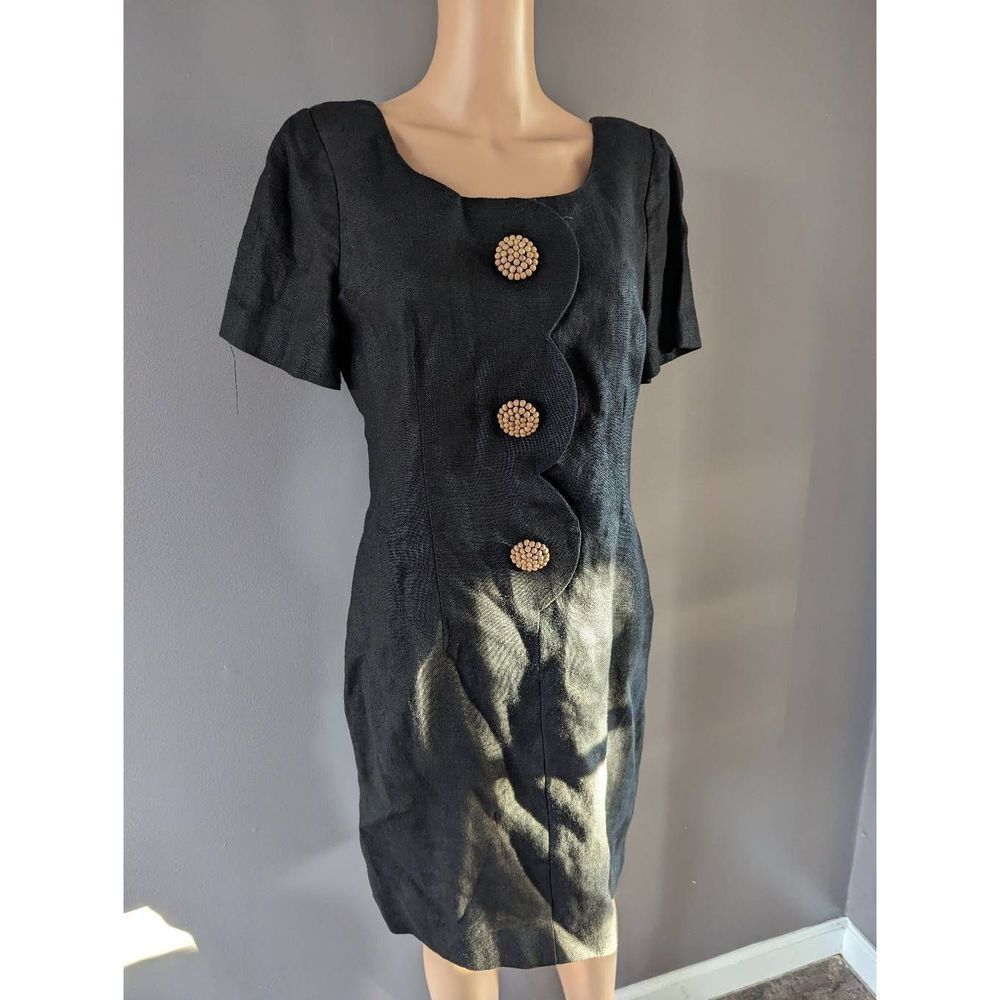 Vtg Santa Fe by Jim Tremblay Sz 10 Black Moygashel Irish Linen dress.